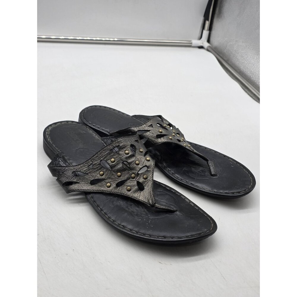 Born Sandals Womens Size 10 Black Leather Thong Flip Flop Studded Cutout D37822